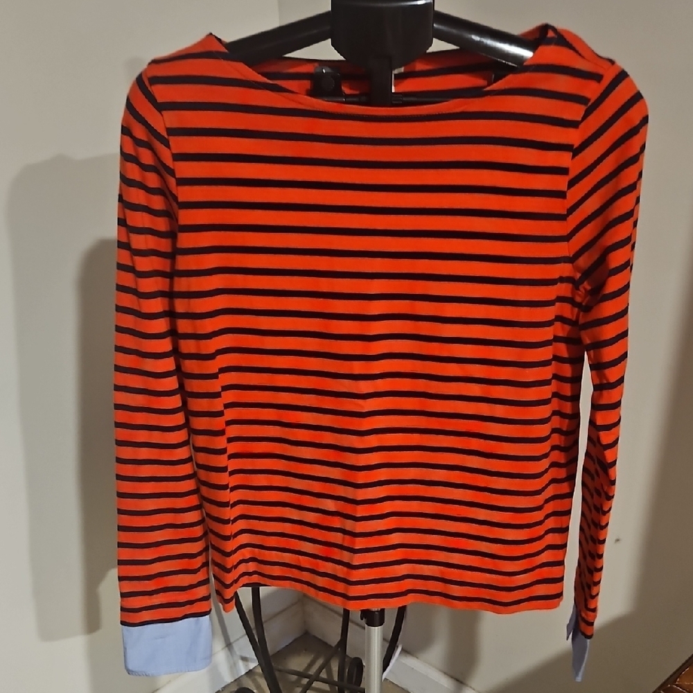 J. Crew Red and Navy Striped Shirt